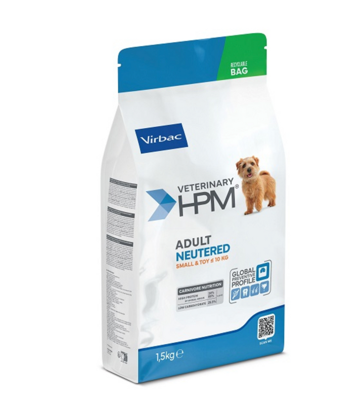 Virbac HPM Adult Dog Neutered Small & Toy – Pienso Premium para Perros Adultos Esterilizados de Razas Pequeñas y Mini – 1,5 kg / 3 kg / 7 kg