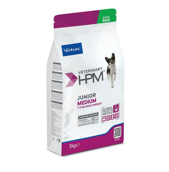 Virbac HPM Canine Junior Medium – Pienso Premium para Cachorros de Razas Medianas – Crecimiento Saludable y Controlado – 3 kg / 12 kg