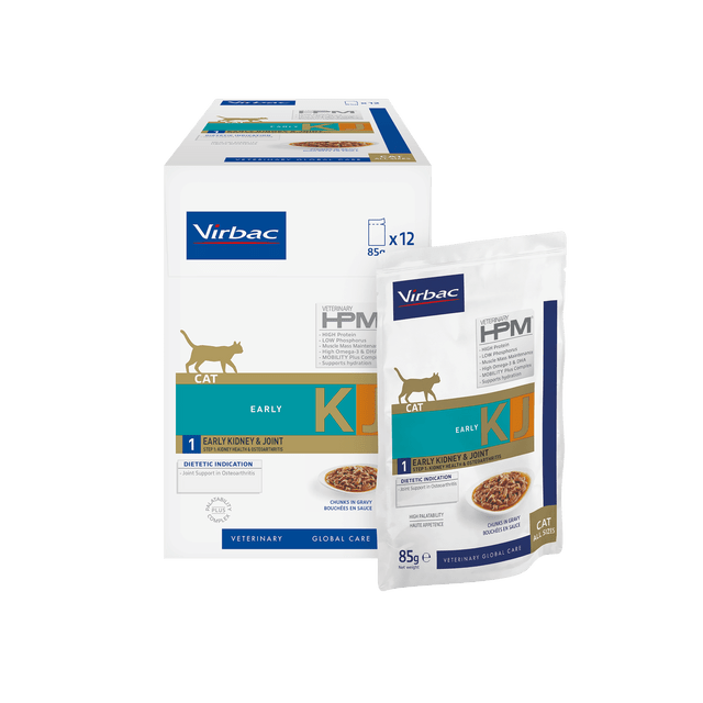 Virbac HPM KJ2 Wet Cat Early Kidney & Joint – Comida Húmeda para Gatos con Apoyo Renal y Articular – 12 x 85 g