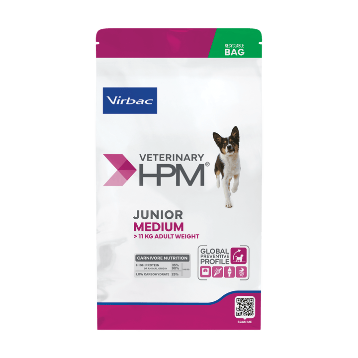 Virbac HPM Canine Junior Medium – Pienso Premium para Cachorros de Razas Medianas – Crecimiento Saludable y Controlado – 3 kg / 12 kg