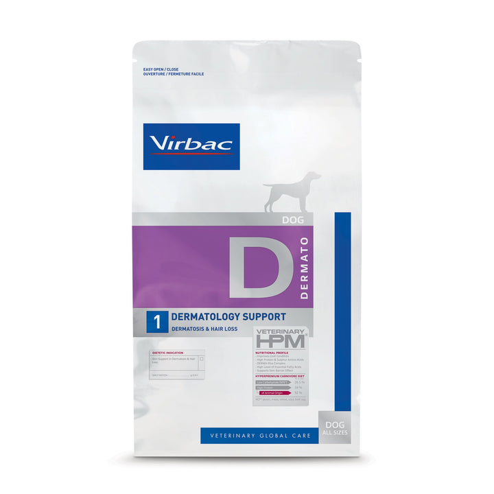 Virbac HPM D1 Dog – Pienso Dermatológico para Perros – Cuidado y Salud de la Piel y el Pelo – 3 kg / 12 kg