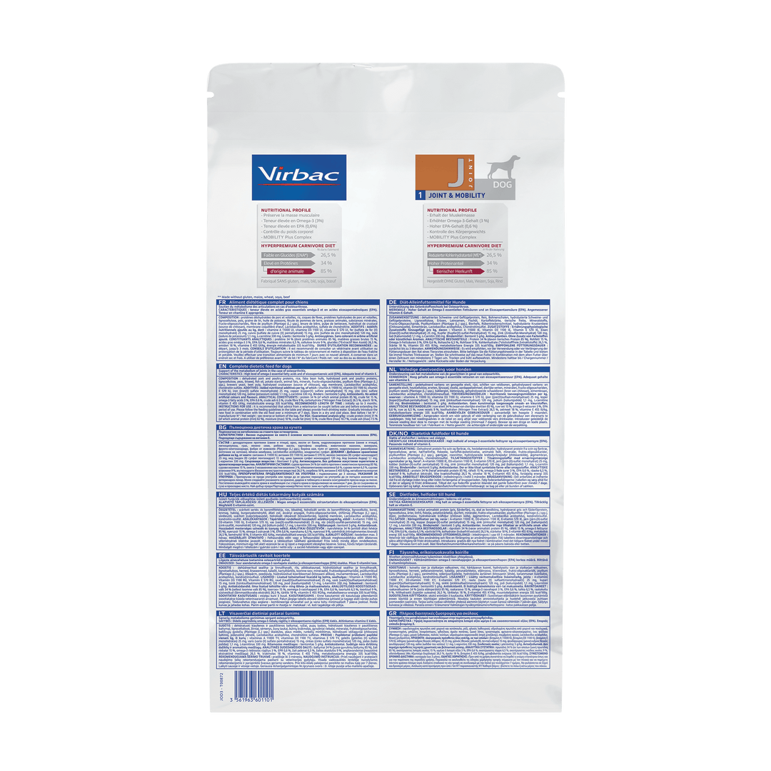 Virbac HPM J1 Dog – Pienso Articular para Perros – Soporte de Movilidad y Articulaciones – 3 kg / 12 kg