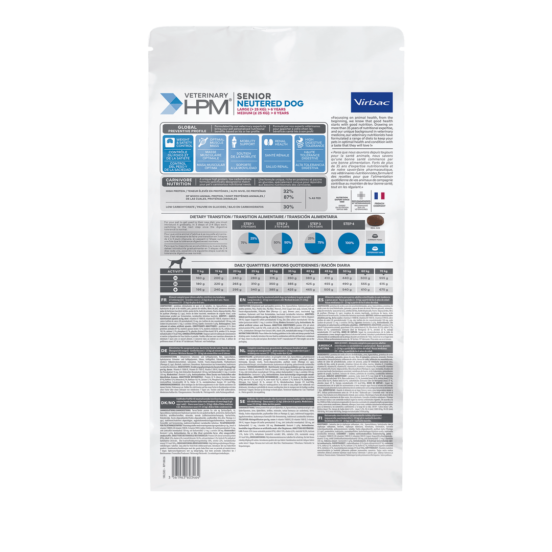 Virbac HPM Senior Neutered Dog Medium & Large – Alimento Premium para Perros Esterilizados Mayores – 3 kg / 12 kg