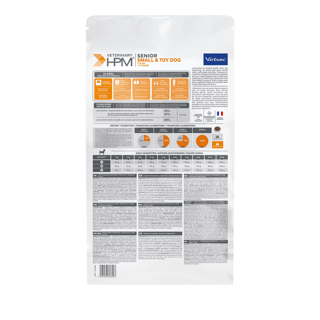 Virbac HPM Senior Dog Small & Toy – Pienso Premium para Perros Senior de Razas Pequeñas y Mini – 1,5 kg / 3 kg / 7 kg
